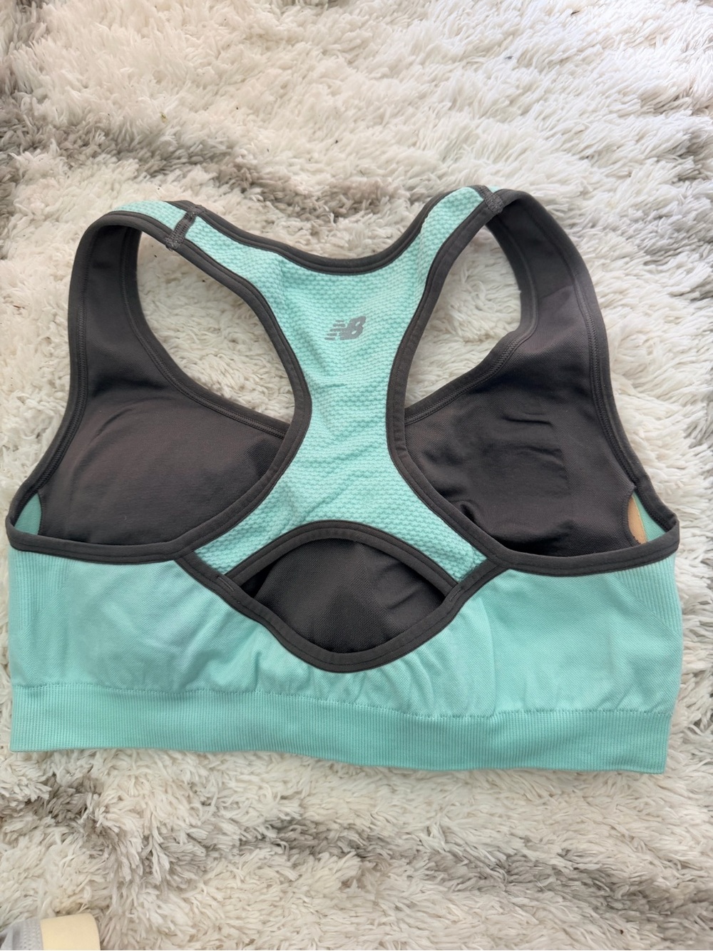 New Balance Mint and Charcoal Racerback Medium-Impact Sports Bra